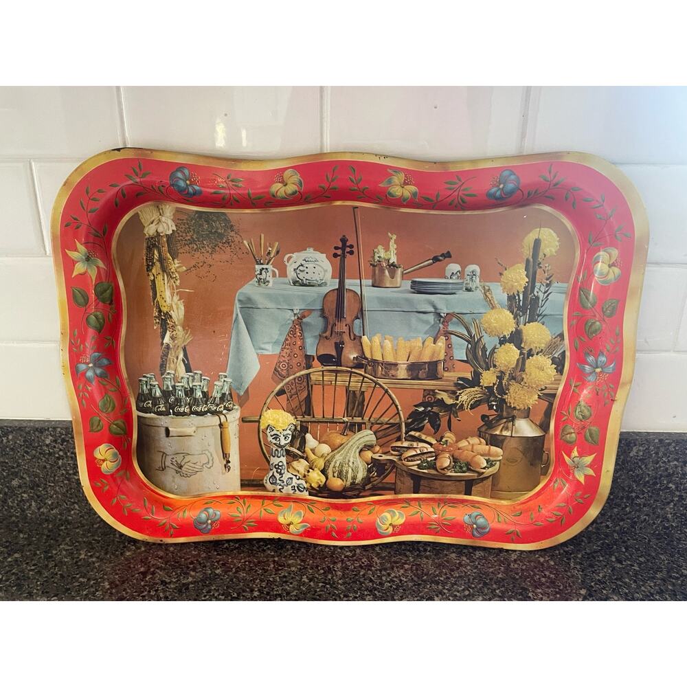 Vintage Coca-Cola Metal Serving Tray Fall Harvest 18.75" x 13.5"